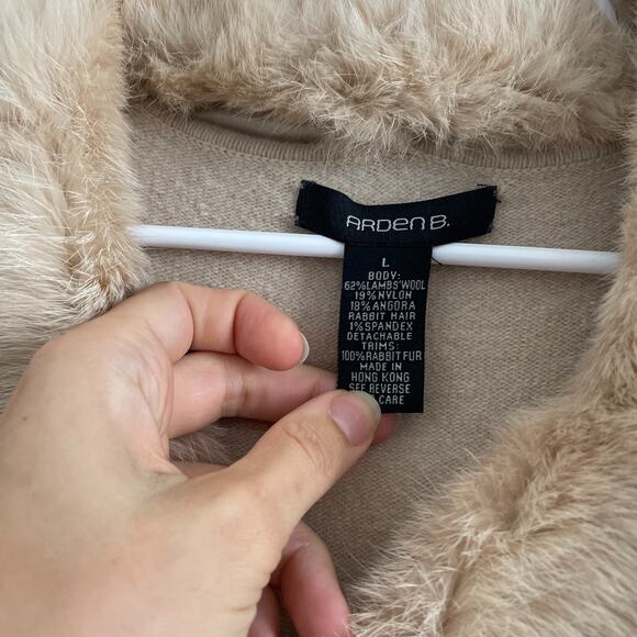 Vintage Y2K Arden B Sweater Maxi Duster Beige Cardigan Rabbit Fur Knit Preppy L - Picture 6 of 7